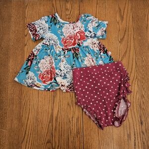 Posh Peanut Floral Peplum Ruffled Bummie Set Size 18-24 Months NWOT
